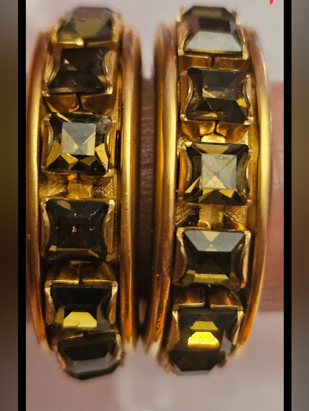 Gold Tone Swarovski Hoop Brown Crystal Earrings 14k Posts
